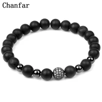 chanfar 3styles fashion matte natural stone bracelet men bianshi strand shining cz ball beads charm bracelets women jewelry