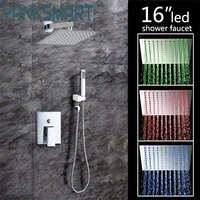 yanksmart shower set 3 colors led luxury square rain 16 shower head sprayer with 300mm shower wall pipe shower set
