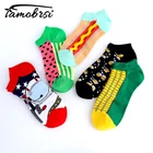 Носки женскиемужские короткие хлопковые в стиле кэжуал, невидимые с рисунком арбуза, пива, астронавта, кукурузы, лето 2021