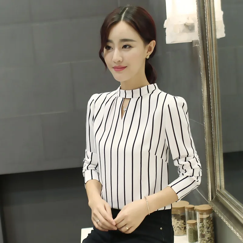 2019 с длинными рукавами Женская Полосатая Весенняя Новая модная женская блузка