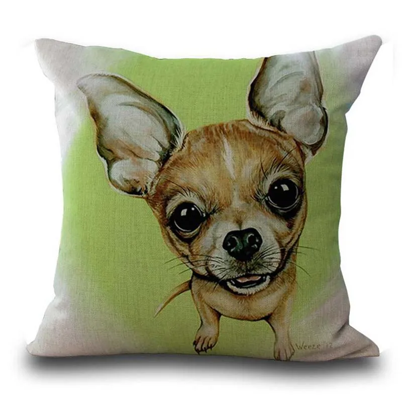 Милый мультяшный Чехол на подушку из хлопка и льна с квадратным принтом собаки