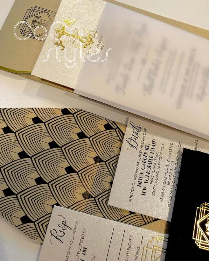 Cocostyles personalized luxury gold foiling printing design invitation cars with envelope for gatsby wedding invitations | Дом и сад