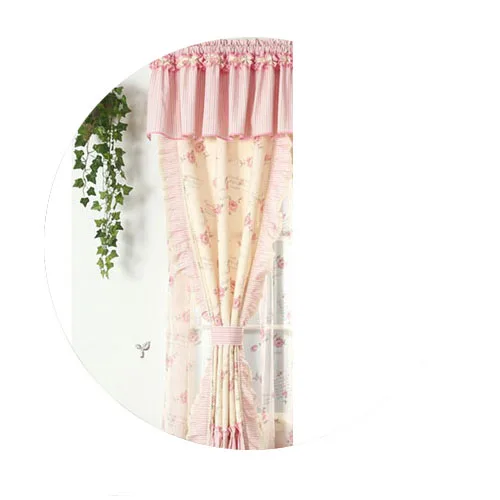 as picture curtain Так красиво! Розовые полосатые шторы для девочек, для принцессы, для детской комнаты, для спальни, бежевые, с цветочным рисунком, хлопковые короткие шторы с воланом - Цвет: as picture curtain