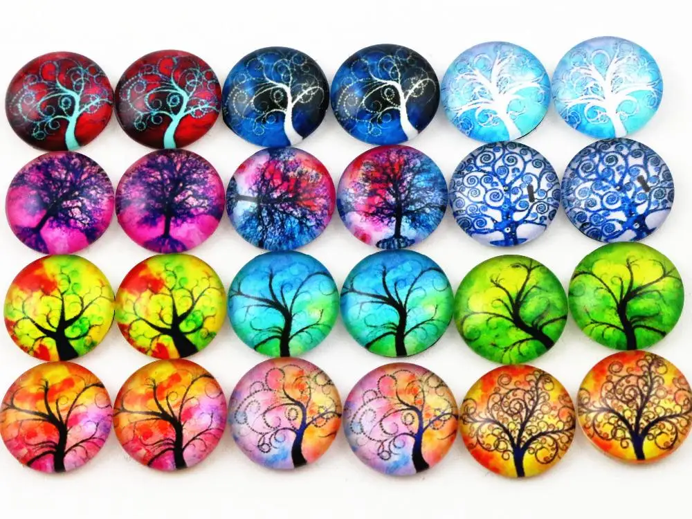 

50pcs/Lot 12mm Colorful Tree Fashion Photo Glass Cabochons Mixed Color Cabochons For Bracelet earrings necklace Bases Settings