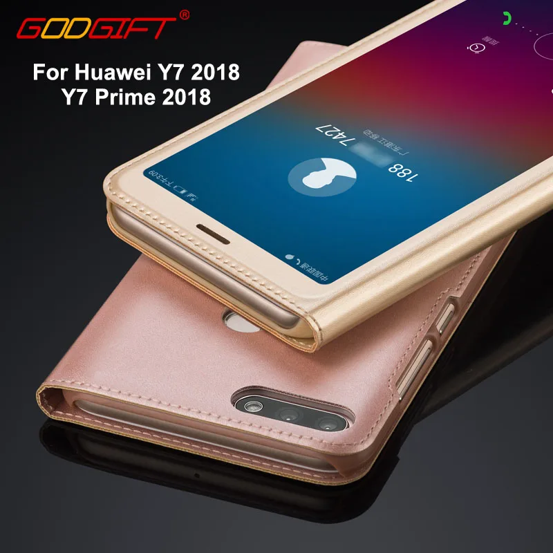 GodGift Huawei Y7 Prime 2018 Роскошный чехол для из искусственной кожи Y 7 защитные флип чехлы