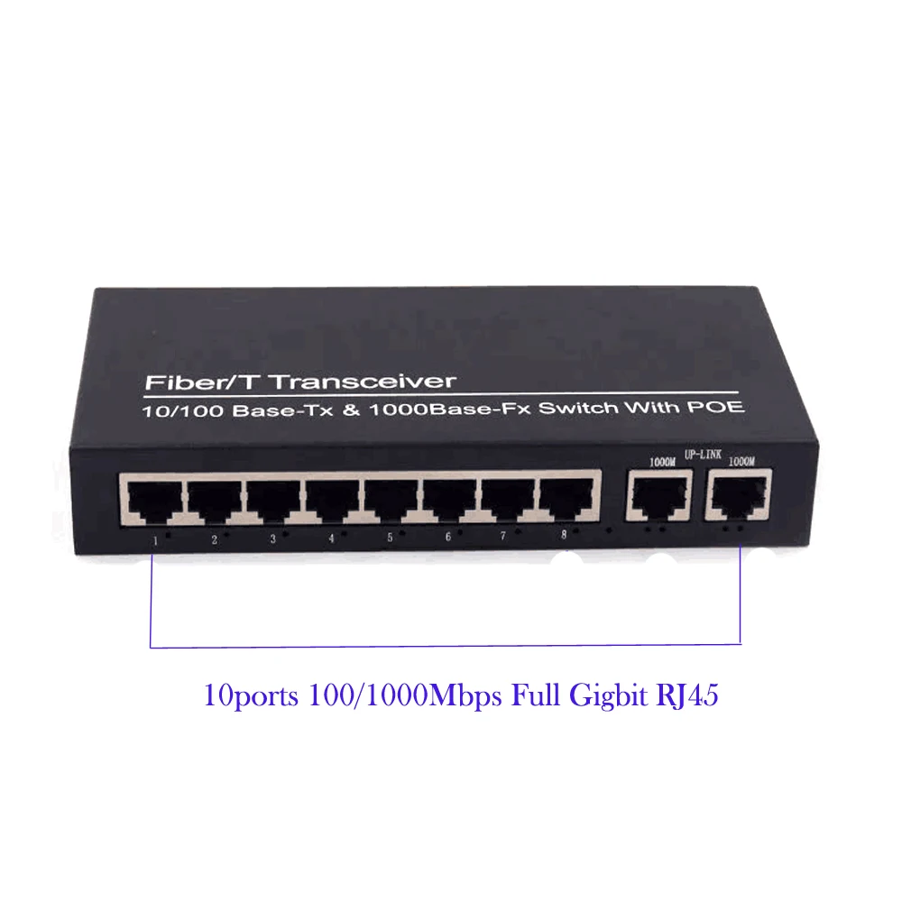 Коммутатор POE 10 портов 1000 м Gigbit(8 + 2 порта Uplink) переключатель для быстрой