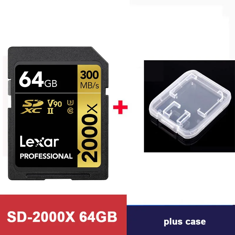 2000X-64GB-plus-case Оригинальная флеш-карта памяти Lexar SD, ограниченная серия, флеш-накопитель 2000x300 mb/s, SDHC/SDXC, UHS-II, класс 10, карты для цифровой зеркальной камеры 3d 4k - Емкость: 2000X-64GB-plus-case