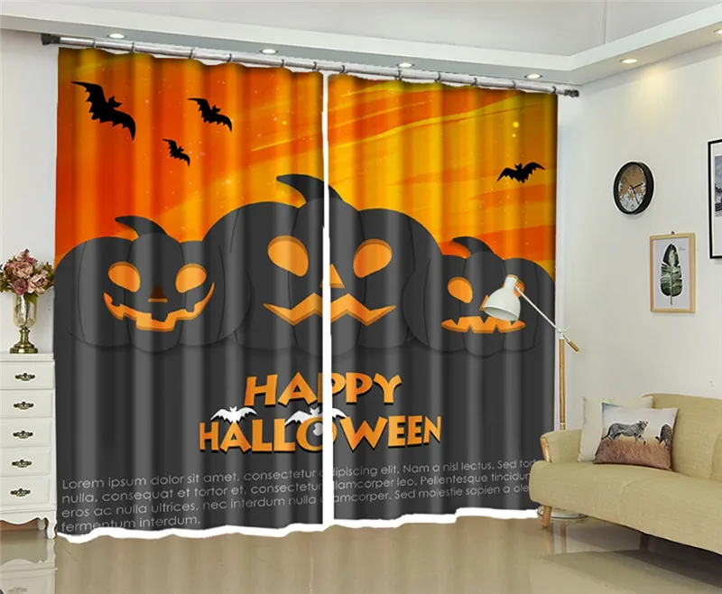 

European Blackout Curtains Halloween series Pumpkin lantern 3D Window Curtain For The Living room Bedroom Photo Drapes