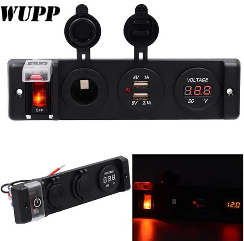 WUPP 12V выключатель панель двойной 5V 1A 2.1A USB выход зарядное устройство Порт