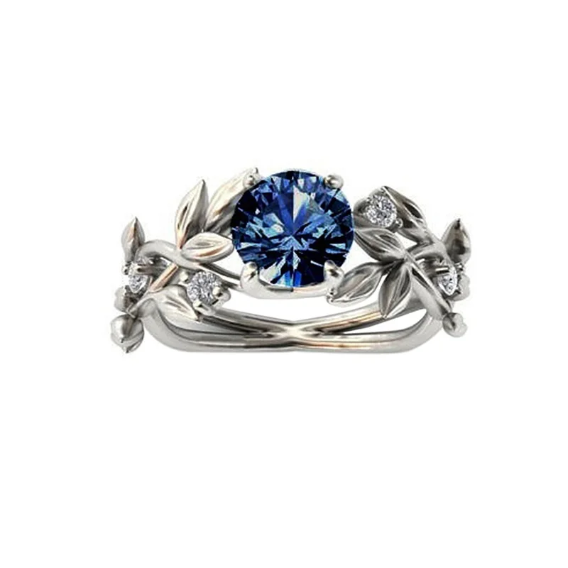 dark blue OMHXZJ Европейская мода женские и мужские вечерние подарок на свадьбу различные цвета Листья AAA Циркон 925 пробы Серебряное кольцо RR36 - Цвет камня: dark blue