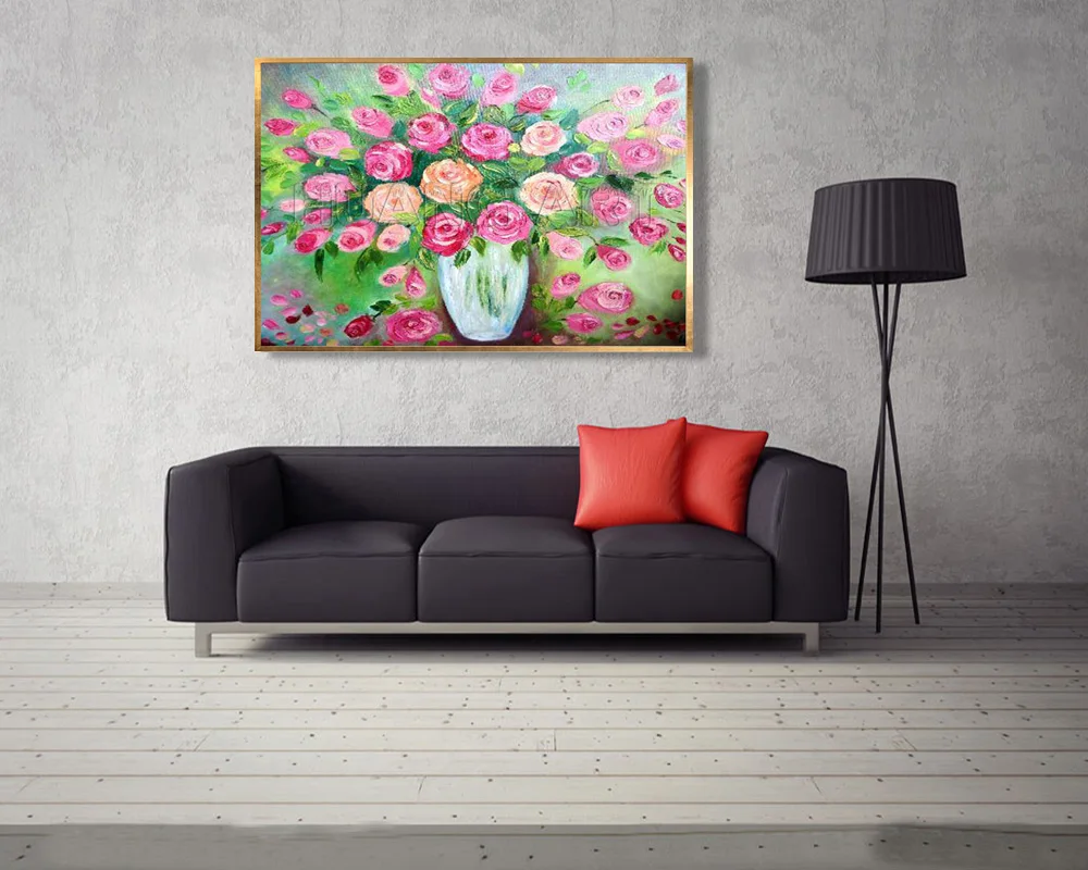 Новый стиль ручная роспись Современная картина маслом розы на холсте для спальни