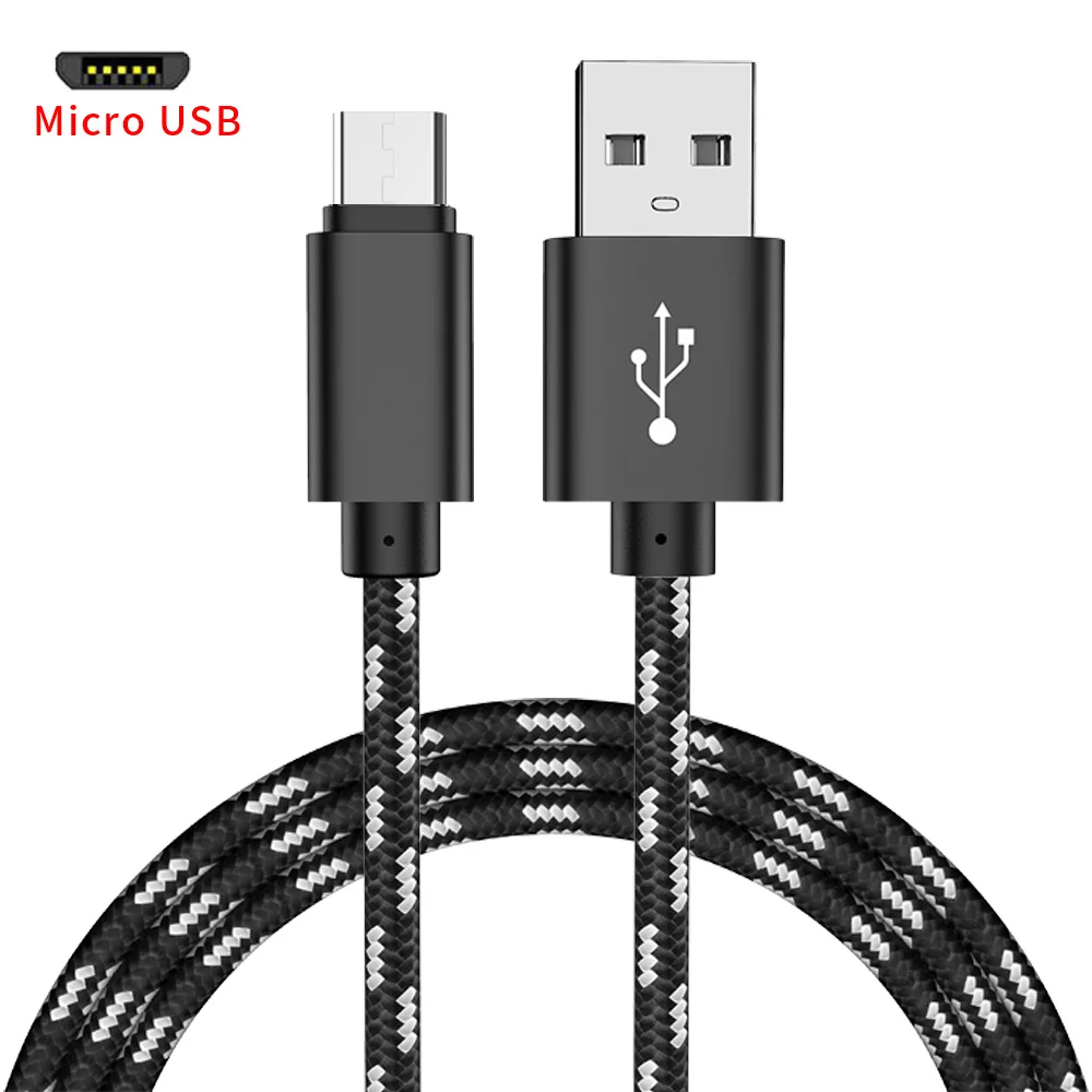 Кабель Micro USB для быстрой зарядки телефона, зарядного устройства, кабель для передачи данных для samsung, Xiaomi, huawei, MEIZU, SONY, Android, зарядка Microusb - Цвет: Черный