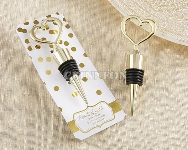 

200Pcs/Lot Wedding Favor Guest Gift Heart Of Gold Wine Bottle Stopper Golden Party Favor Souvenir Giveaways