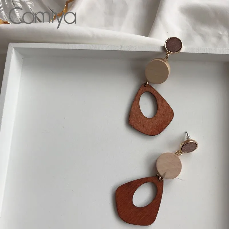 Женские длинные серьги в этническом стиле Comiya Винтажные из натурального дерева
