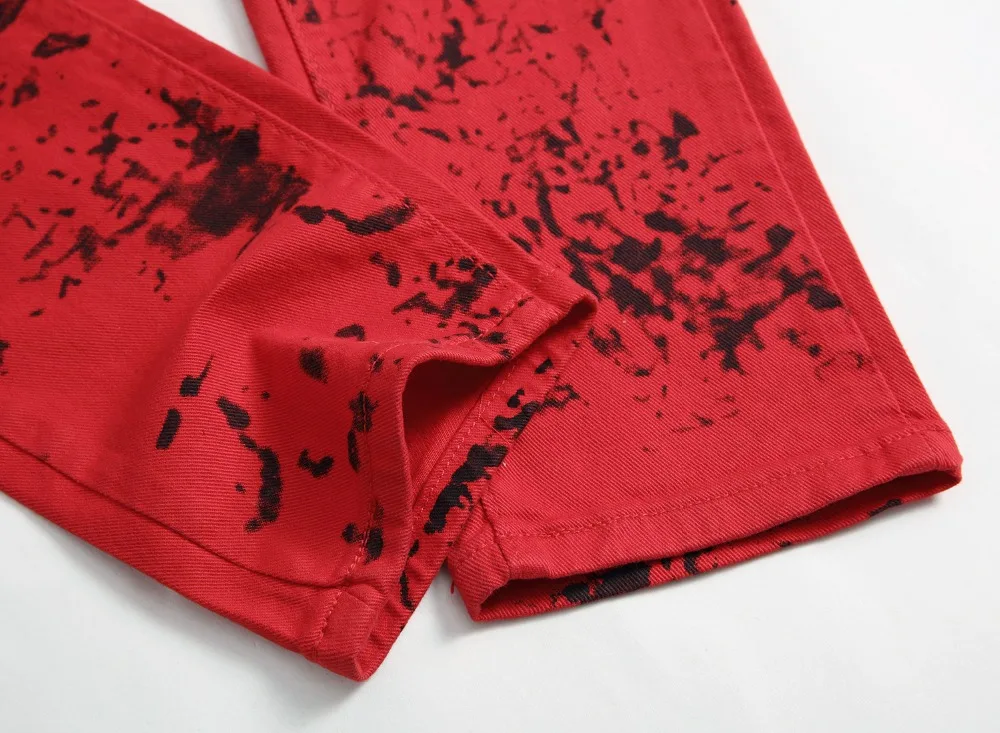 Новинка мужские джинсы для ночного клуба с принтом Красного Черепа в стиле панк