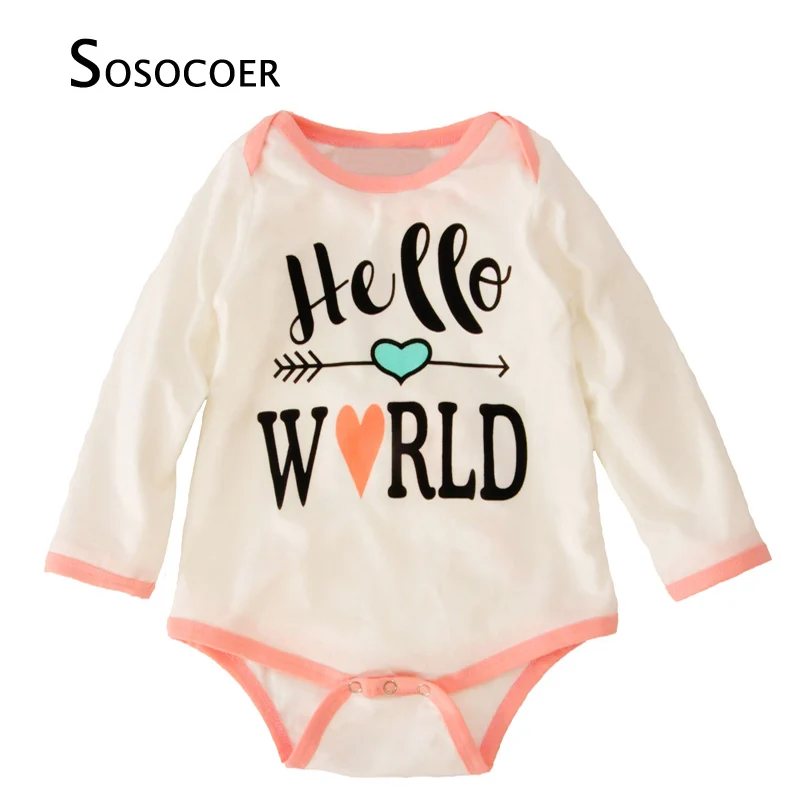 

SOSOCOER Baby Girls Romper Body Suit Hello World Newborn Rompers Jumpsuit Autumn Long-sleeve Arrow Heart Infant Girl Clothes