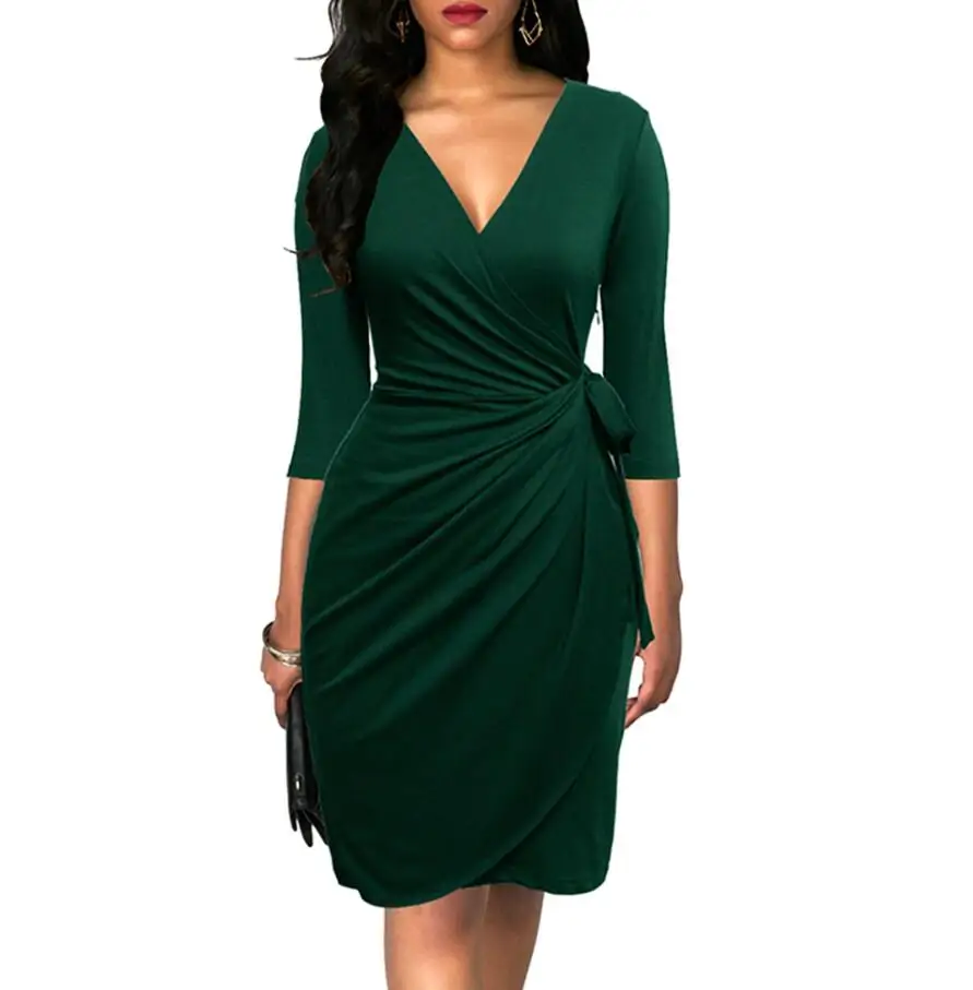 6083 Deep Green Berydress Винтаж 50s Ruched женское платье с длинными рукавами черные скромные платья Элегантное узкое облегающее платье осень миди бордовые платья - Цвет: 6083 Deep Green