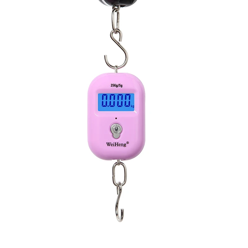 Pink 25 кг X 5 г/10 г ЖК-дисплей цифровые весы Мини подвесные весы с подсветкой весы для багажа для рыбалки багажа Путешествия электронные весы - Цвет: Pink