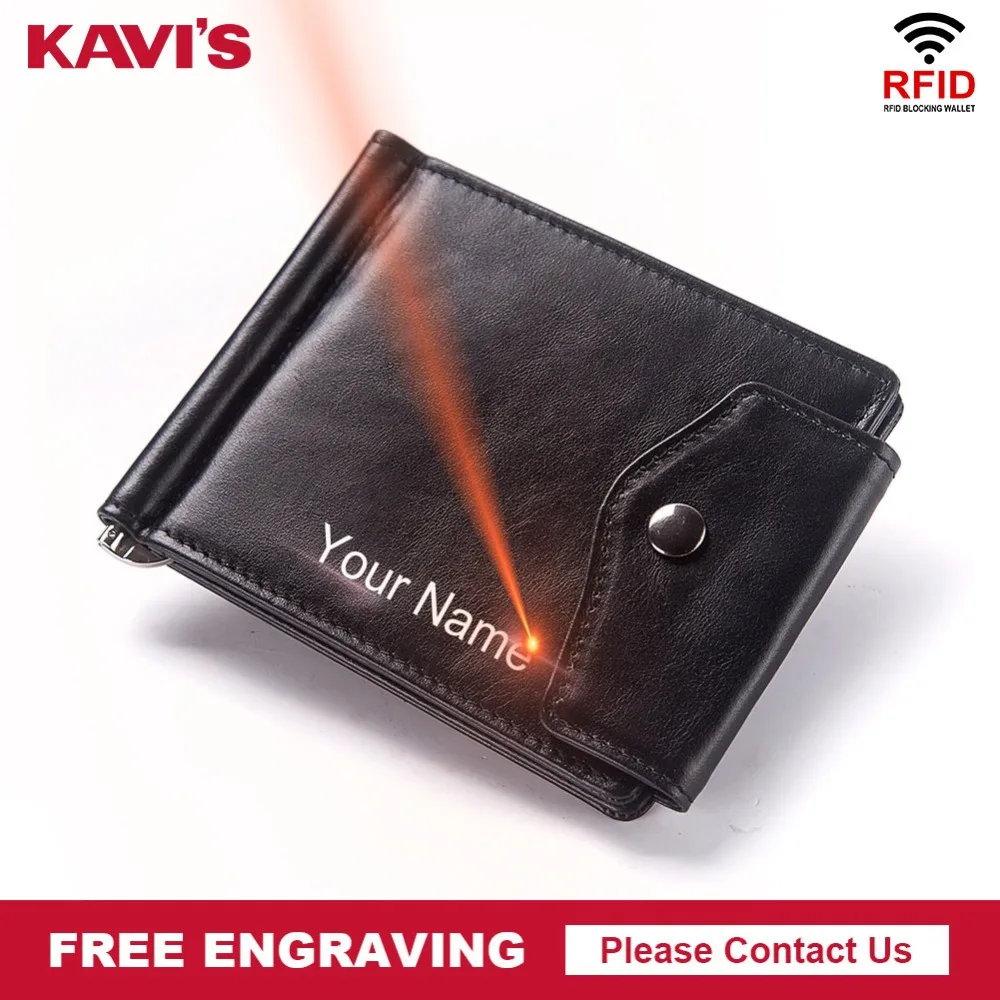 KAVIS Rfid 100% натуральная кожа Бесплатная гравировка зажим для денег высокое