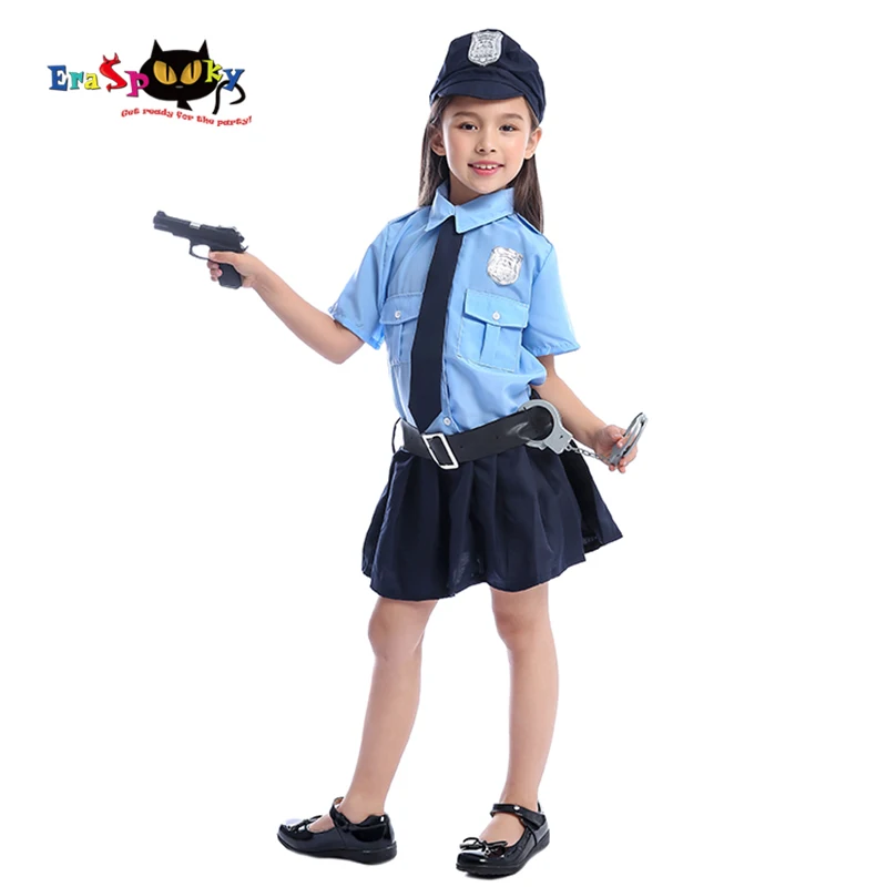

Eraspooky Cute Police Dress Cosplay Cop Uniform Halloween Costume Kids Girl Police Officer Carnival Party Fancy Dress
