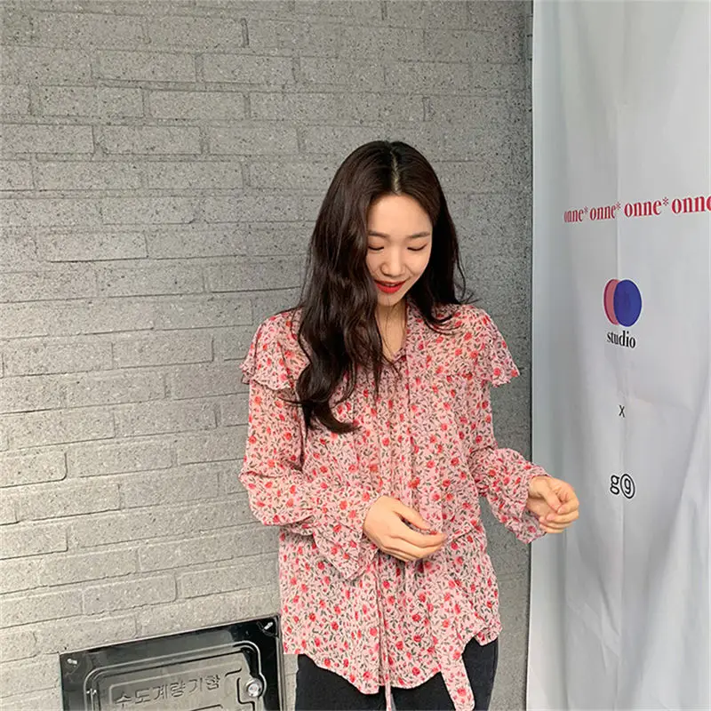 Hzirip New Bows Elegant Loose Free Simple Female Casual Stylish Sweet Bow Collar Slim Comfortable Print Preppy Style Shirt |