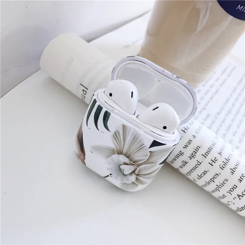 Чехол для airpods с растительным цветком в виде банановых листьев, bluetooth, набор беспроводных наушников для airpods 2, модный жесткий корпус, глянцевая защитная коробка - Цвет: style4