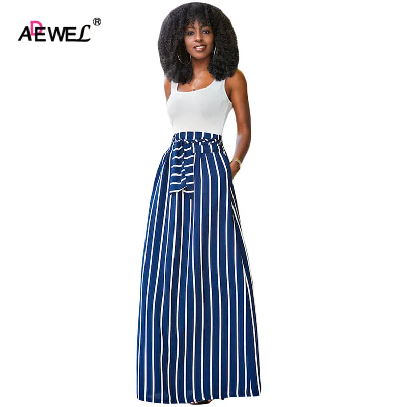 Осенняя Женская юбка в полоску ADEWEL 2019 с высокой талией винтажная длинная пол