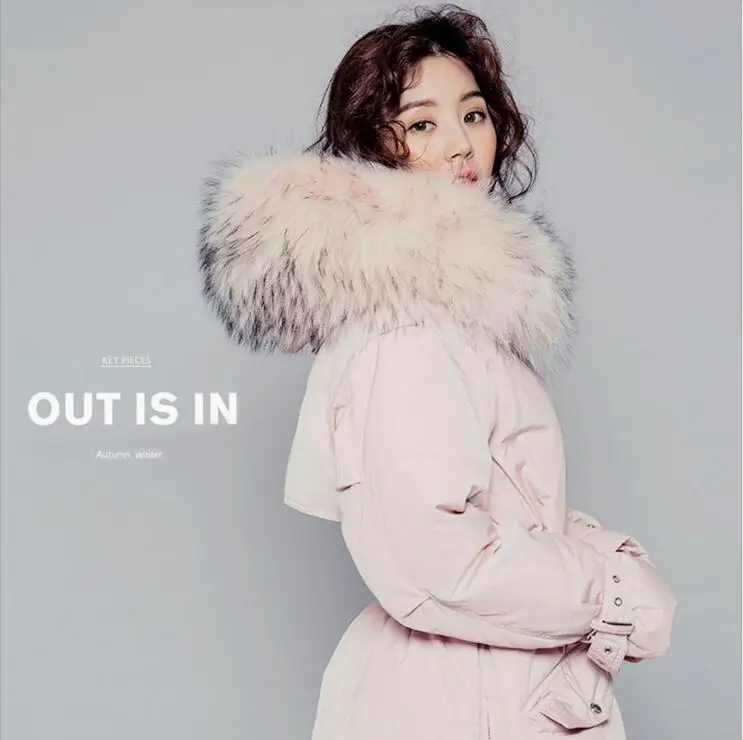 Высококачественное длинное меховое пальто MS белое теплое на утином пуху большие