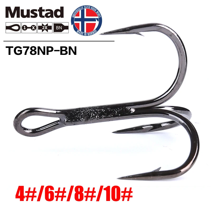 Mustad Norway происхождения рыболовный крючок наивысшего качества из высокоуглеродистой стали тройной рыболовный крючок, 4#6#8#10#, TG/TN78NP-BN