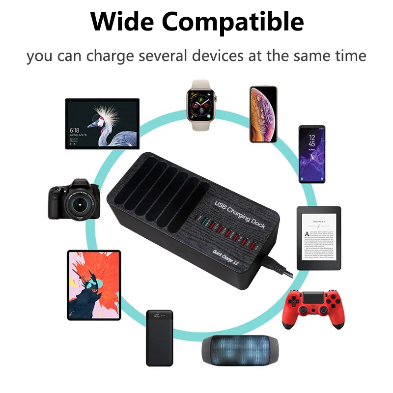 Multi Port USB Charger Dock Desktop Universal 8 Ports Smart 3A Quick Charge QC 3.0 Type C Charging Station EU US UK AU Plug | Мобильные
