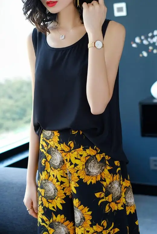 Office Lady chiffon batwing sleeveless floral shirt sweet women summer T-shirt solid color 2018 new latest hot sale | Женская одежда