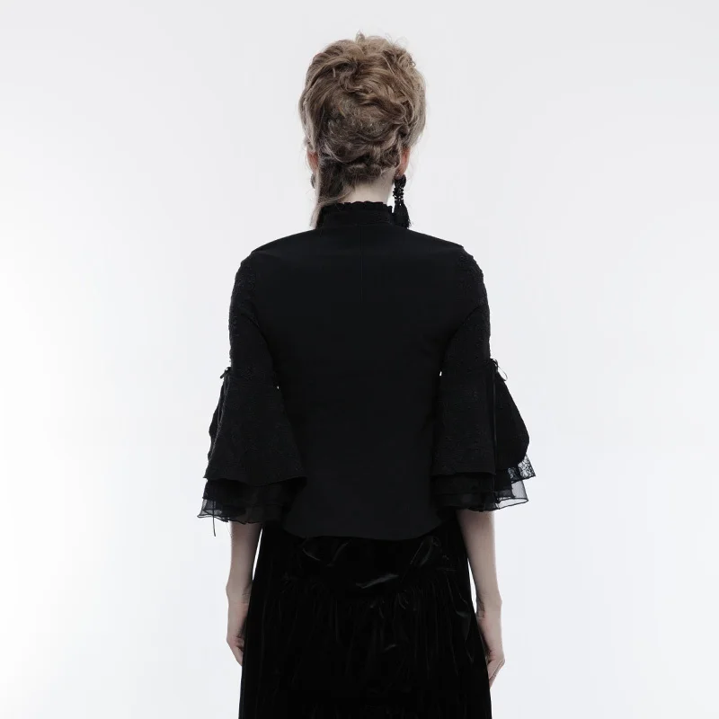 Готический укороченный рукав черная викторианская рубашка модный