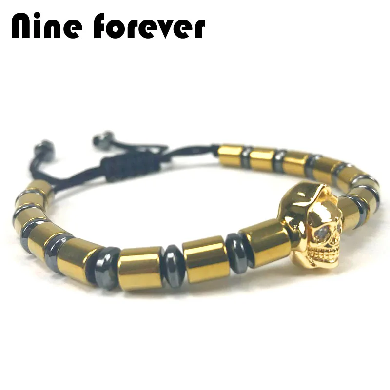 

Nine forever Dropshipping beads bracelet men jewelry Imperial hematite energy bileklik skull charm bracelets pulseira masculina