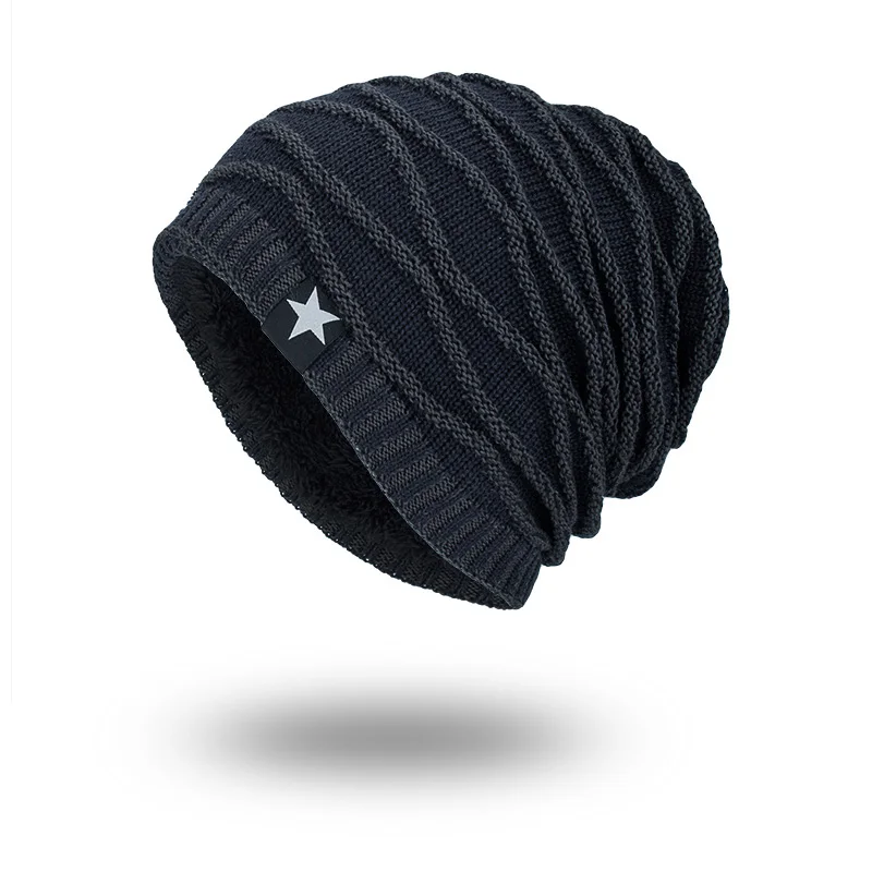 Navy Joymay, брендовые новые зимние осенние вязаные шапки, шапка унисекс, теплая мягкая вязаная шапка с черепом, шапки со звездами для мужчин и женщин WM067 - Цвет: Navy