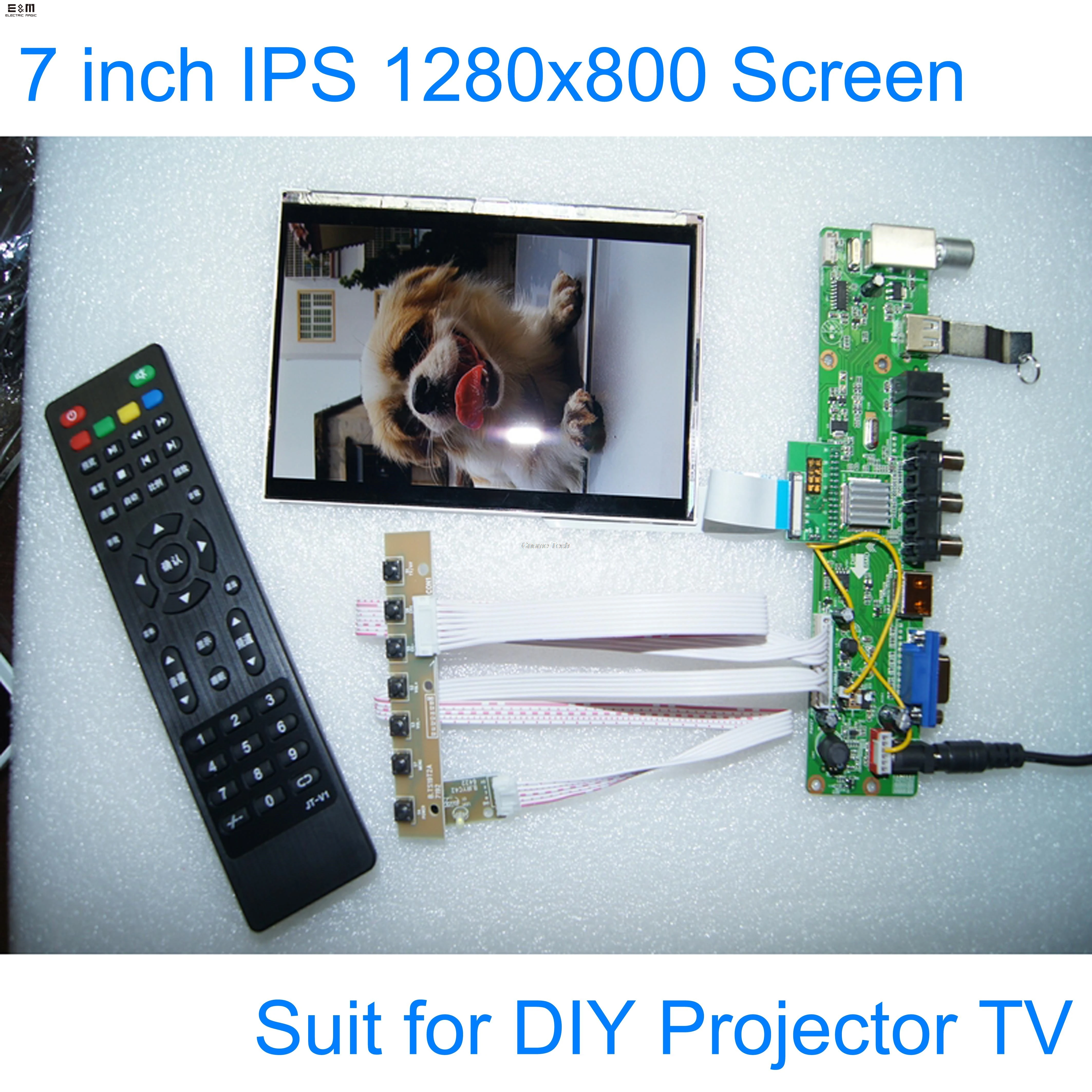 E & M 7 дюймов DIY проектор ТВ 1280*800 ЖК дисплей модуль Экран монитор USB Mp4 плеер 1080P VGA AV