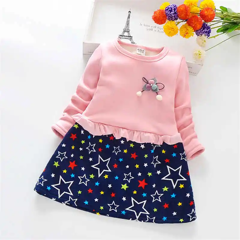 BibiCola 2018 autumn and winter new girls plus velvet warm dress children cartoon pattern princess kids party | Детская одежда и