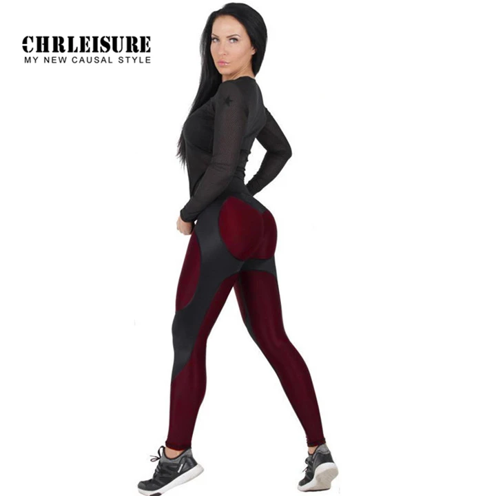 CHRLEISURE тренировочные Леггинсы для женщин, полиэстер, высокая талия, длина по щиколотку, штаны, пэчворк, пуш-ап, модные женские леггинсы