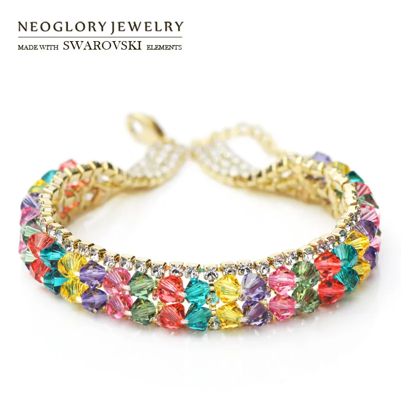 Neoglory Австрийские кристаллы и ауден стразы браслет с бусинами красочный