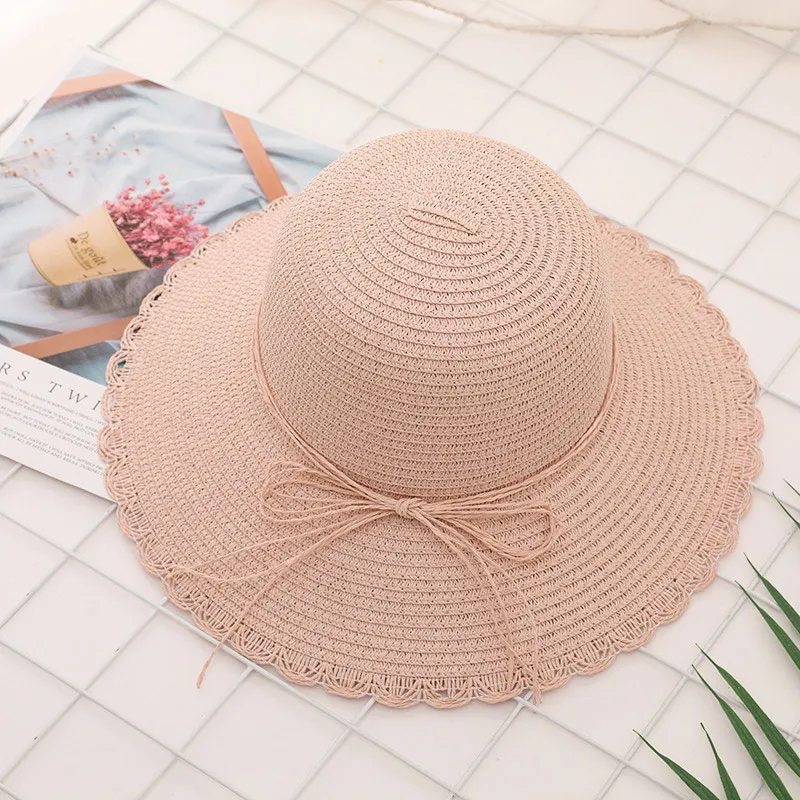 

Fashion Summer Female Gauze Bow Handmade Straw Sun Hat Outdoor Women Travel Fashion Elegant Sunscreen Beach Foldable Dome Hat