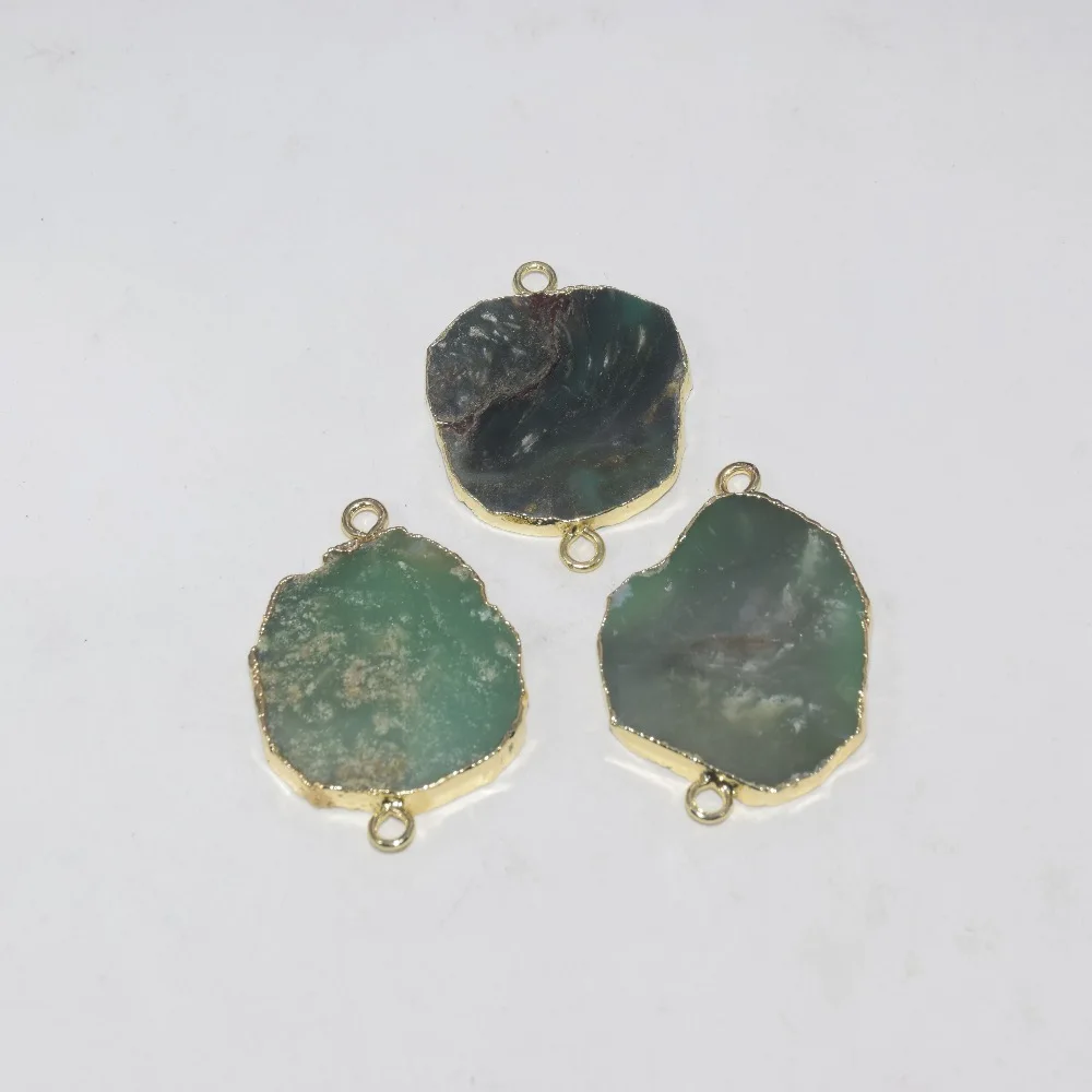 Natural Slice Chrysoprase Irregular connector femme 2019 Green Raw Vintage Gold bezel Big stone pendant for women accessories | Украшения и