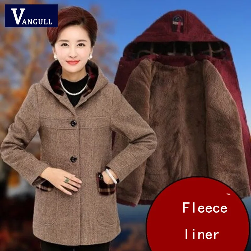 coffee Vangull Новое Женское пальто размера плюс 5XL, зимняя теплая верхняя одежда из искусственного меха для среднего возраста, повседневное пальто из плюша, плотное шерстяное пальто для мам - Цвет: coffee