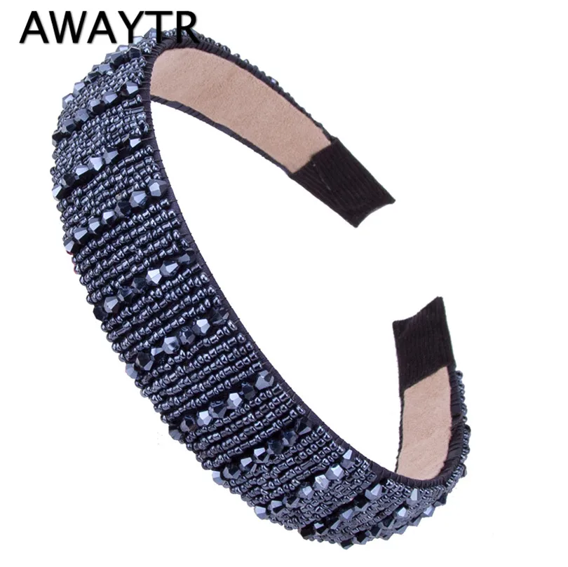 Женский широкий обруч для волос AWAYTR блестящий металлический с кристаллами и