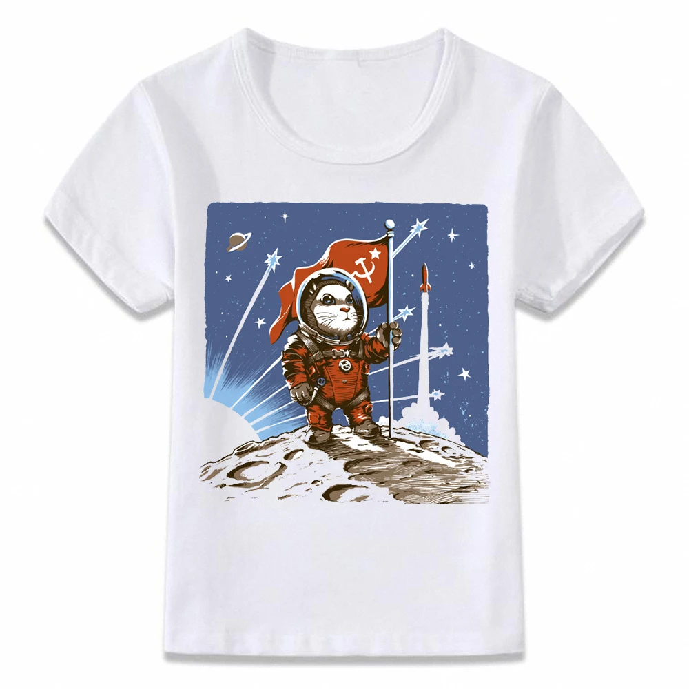 Дети T рубашка Советского Союза космические приключения астронавт Кошка Собака и