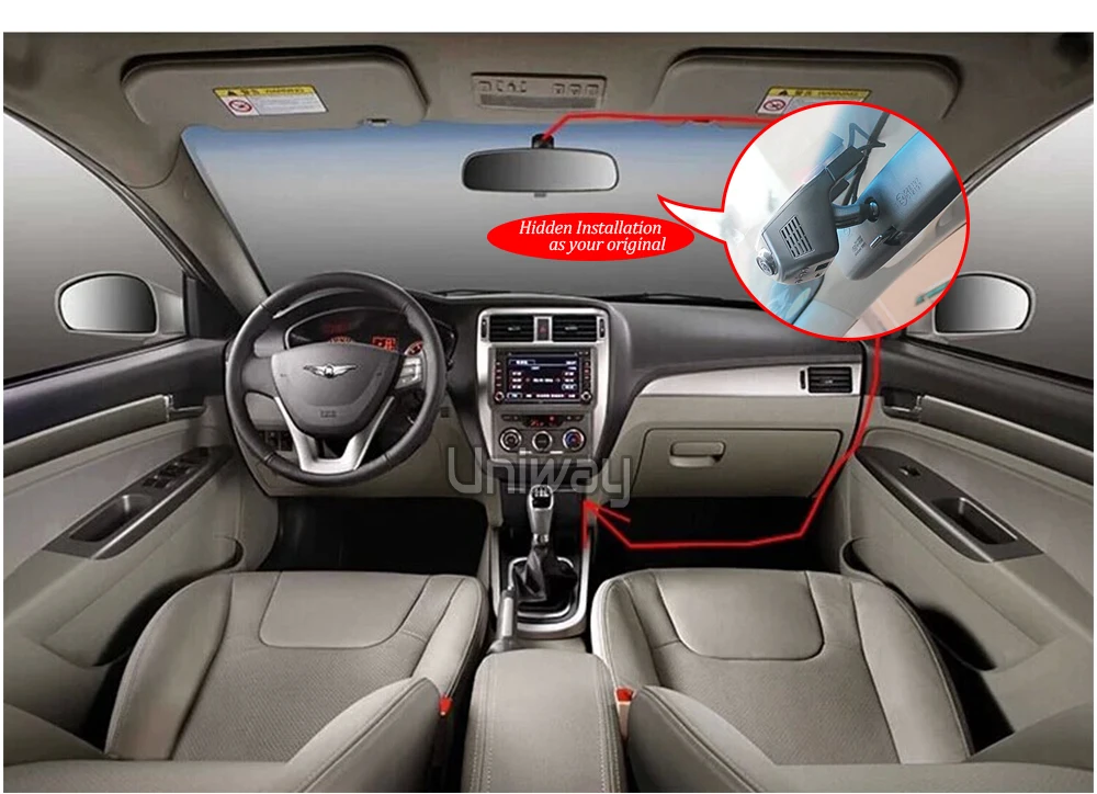 Uniway Автомобильный видеорегистратор, автомобильная камера, WiFi, 1080 P, FHD, камера ночного видения, видеорегистратор с углом обзора 170 градусов, Скрытый цифровой видеорегистратор