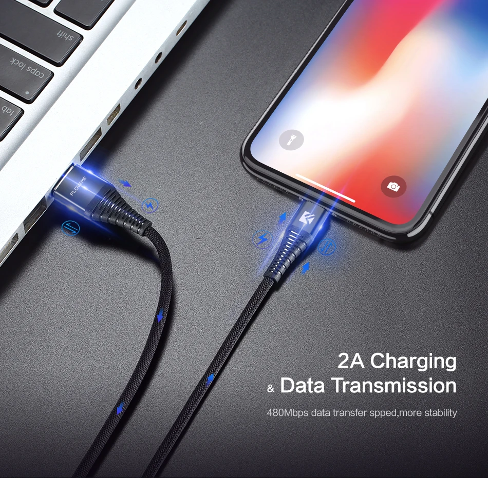 Светодиодный кабель FLOVEME для быстрой зарядки и USB для iPhone X, 7, 8, 6, 6s plus, нейлоновые кабели для мобильных телефонов, для iPad, Apple, кабель для передачи данных