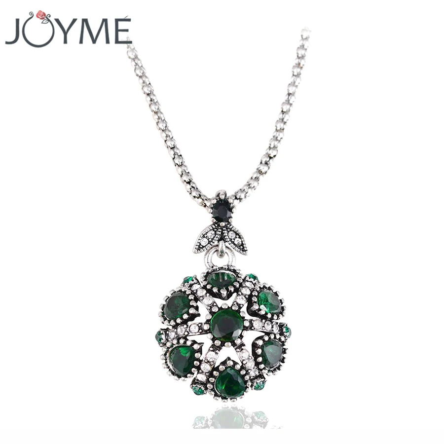 Женское винтажное ожерелье кулон с зелеными кристаллами Красного цвета из