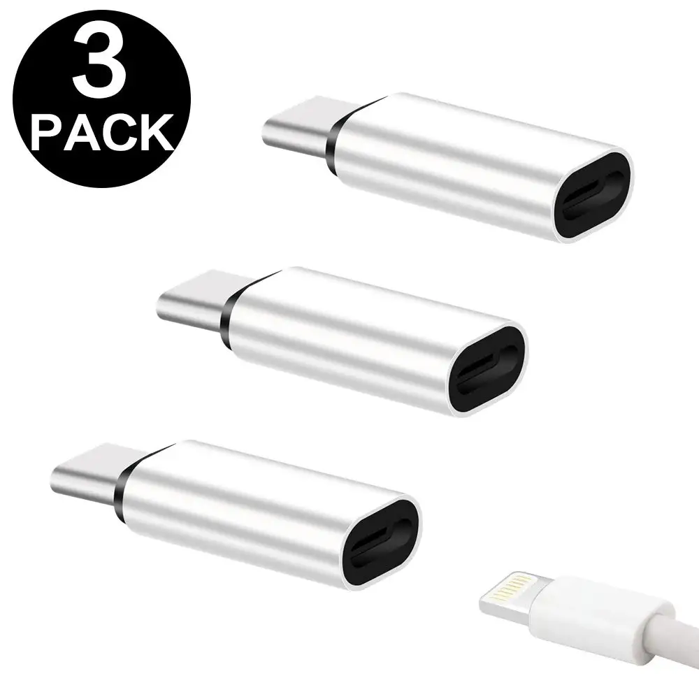 Серебристый 3 шт. металлический IOS Женский к USB C Мужской Кабель-адаптер для samsung S9 S10 Plus huawei P20 P30 Honor 20 8 Pin к type C кабель для зарядки - Цвет: Серебристый