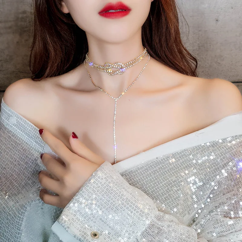 Женское колье-чокер со стразами роскошное с кристаллами ювелирные аксессуары 2019