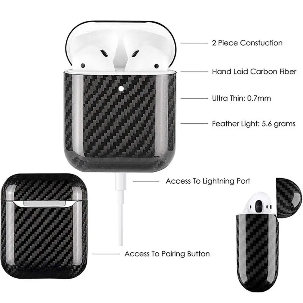 BEESCLOVER чехол для наушников из углеродного волокна Apple AirPods 1/2 беспроводной Полный
