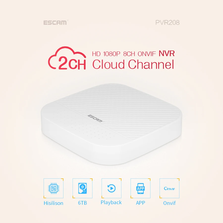 ESCAM цифровой видеорегистратор 8 + 2CH ONVIF NVR с 2ch облачным каналом PVR208 1080